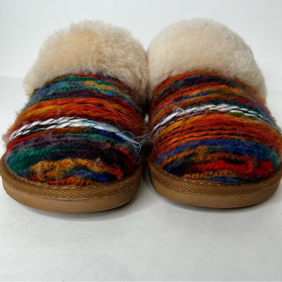 BIOTIME Shearling Fur Juarez Southwestern Multicolour Wool Cozy Slide Slipper 9 - Picture 6 of 16